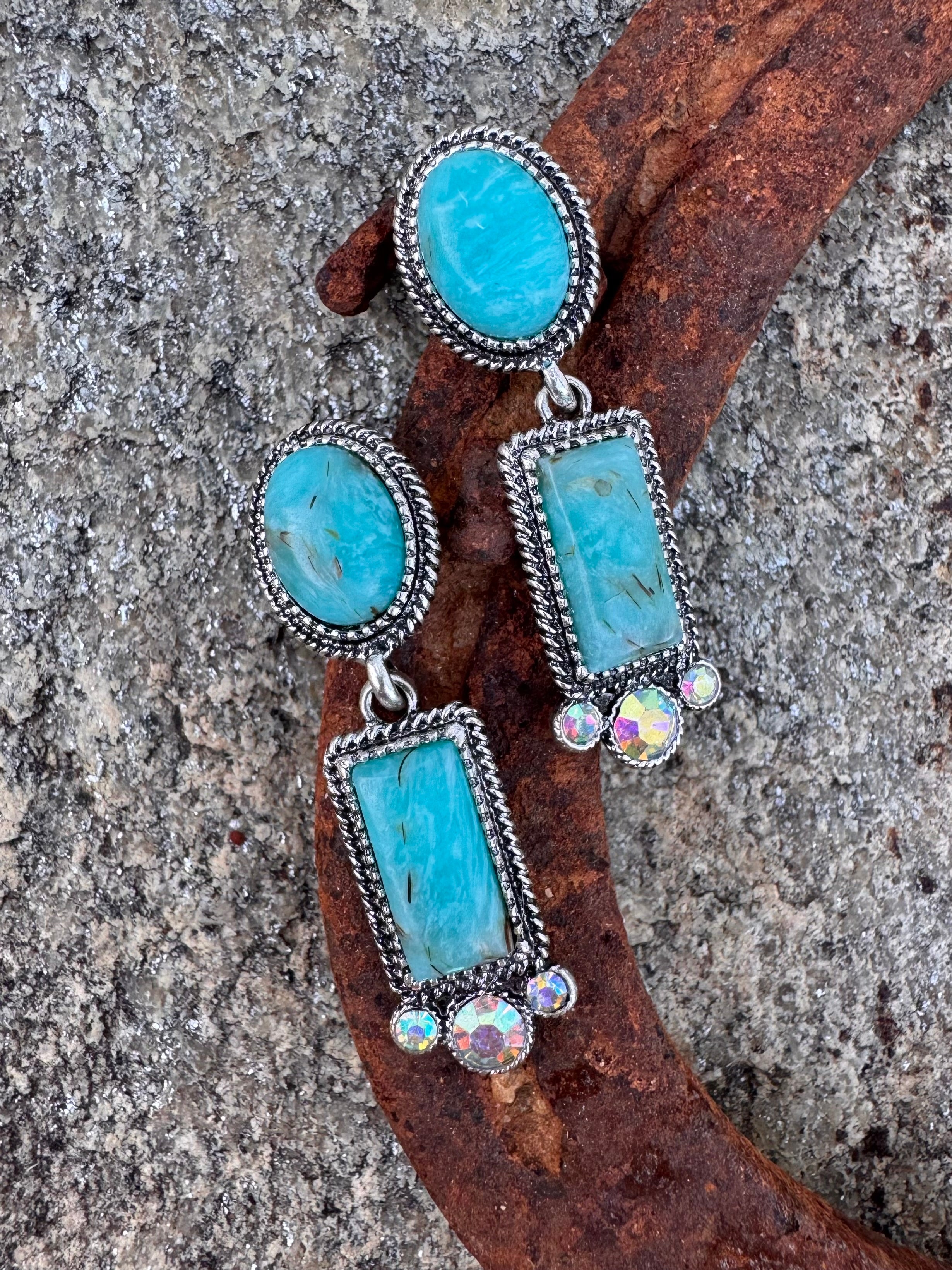 Rectangle Turquoise Dangle Earrings