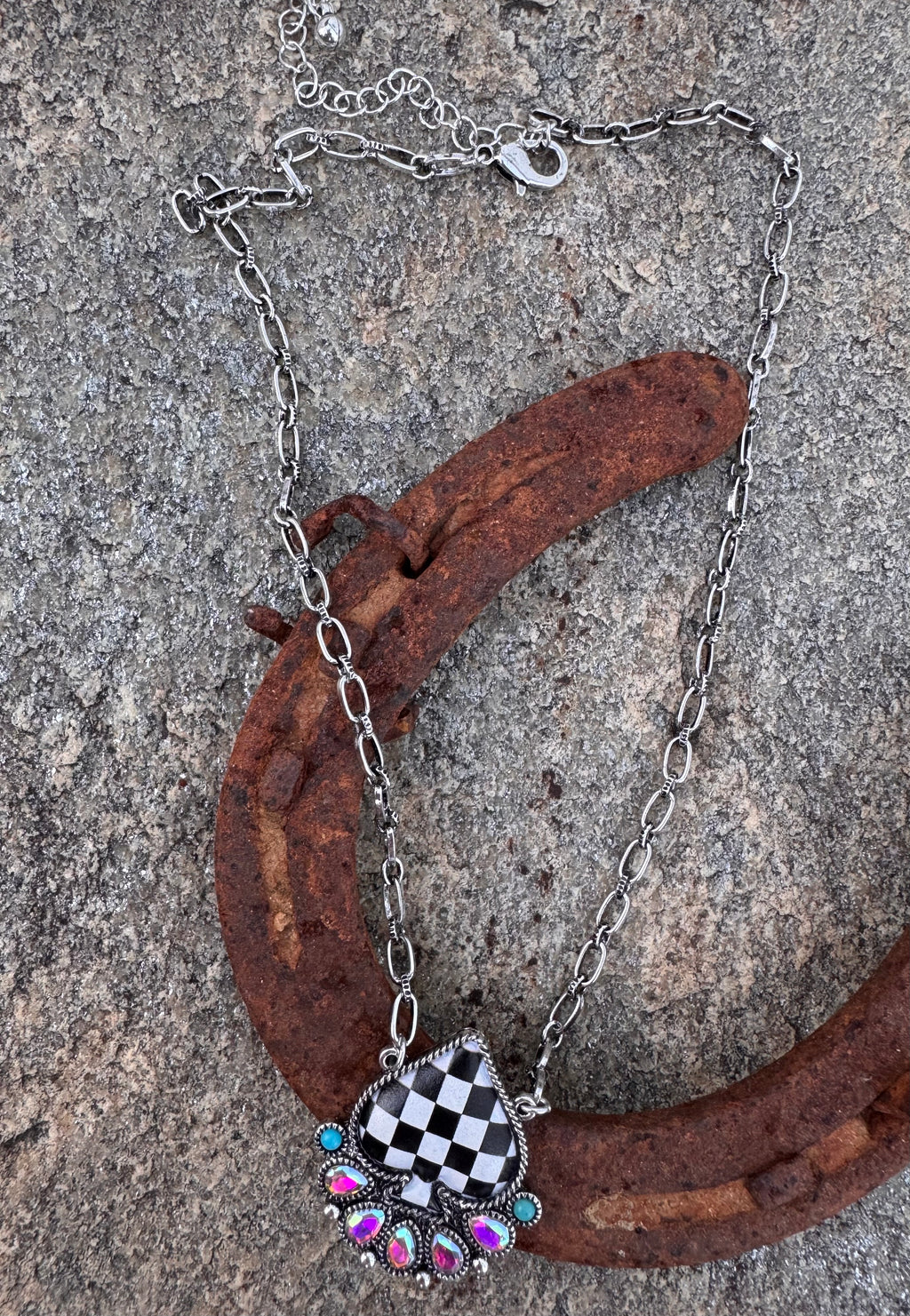 Checkered Spade Rhinestone Necklace