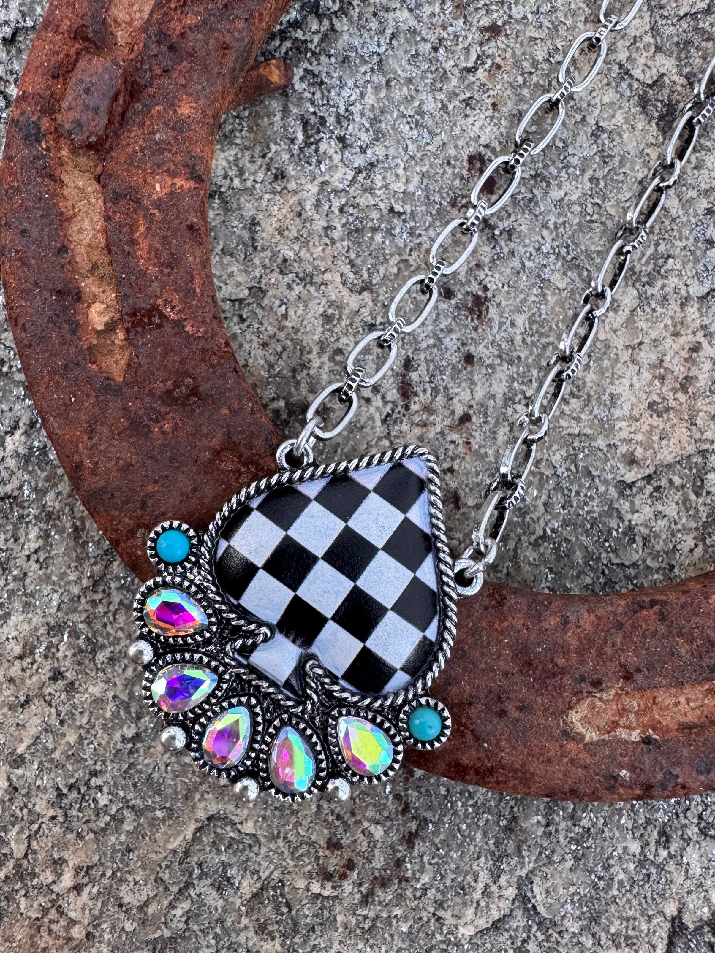 Checkered Spade Rhinestone Necklace