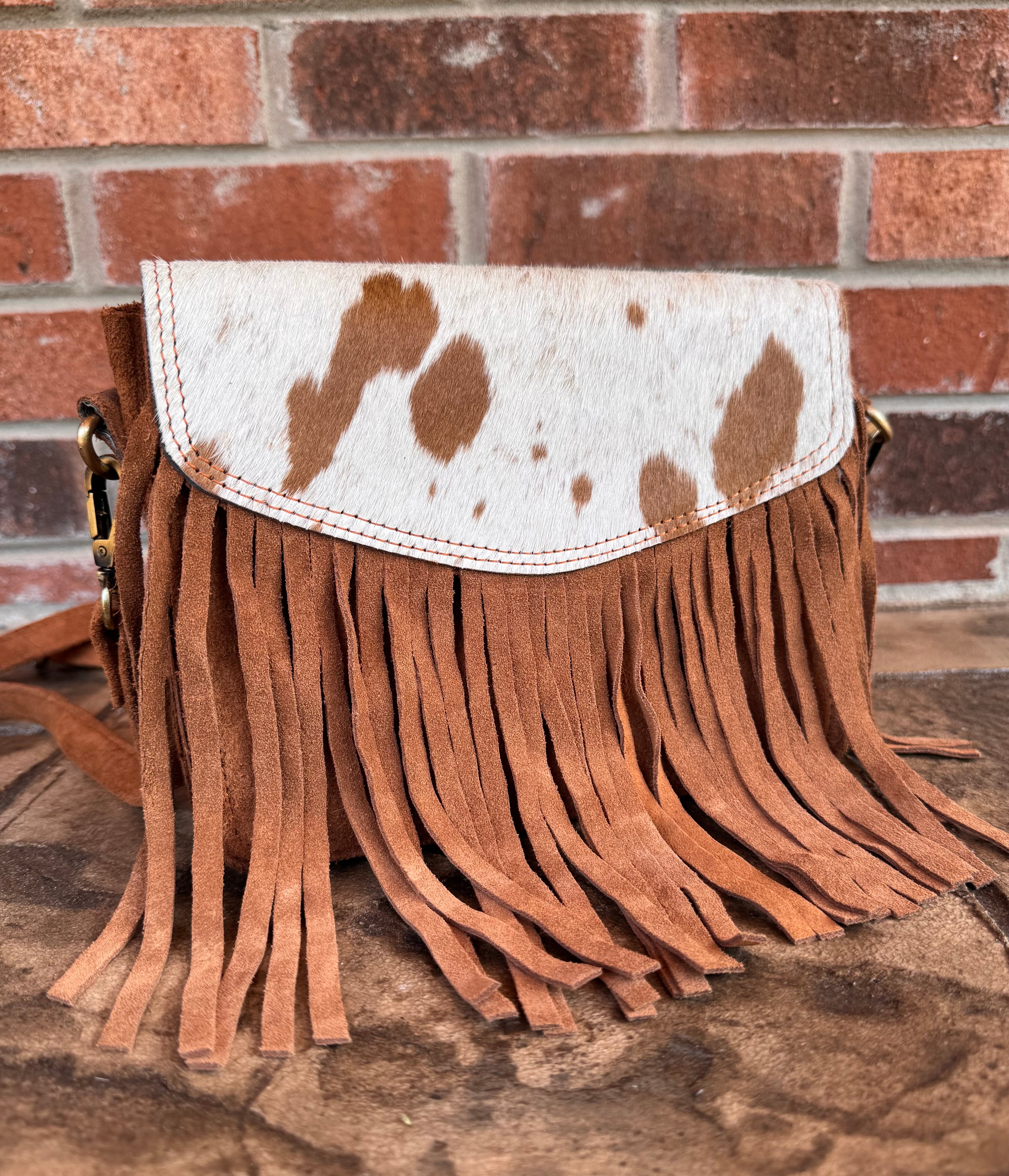 Cowhide and Fringe Suede Crossbody