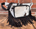 Black and White Cowhide Sling Bag With Fringe