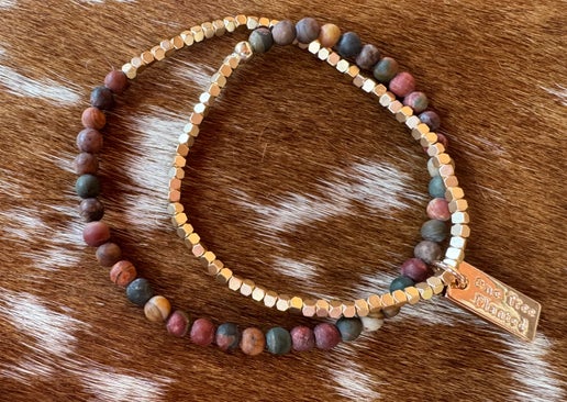 Red Creek Jasper Double Wrap Gold Bracelet