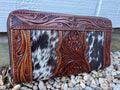 Cowhide and Tooled Flower Wallet