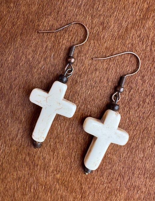 White Turquoise Cross Earrings