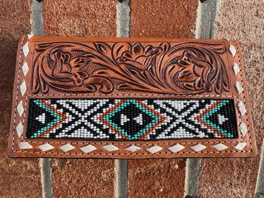 Aztec Beaded Leather Wallet