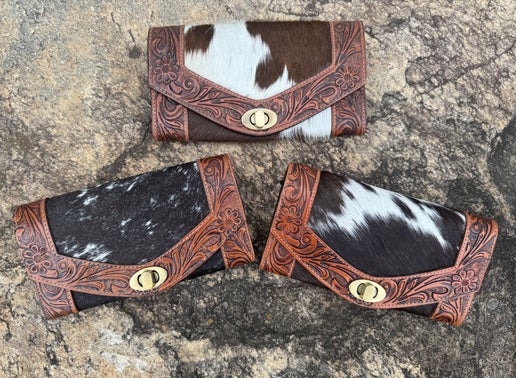 Tooled Cowhide Clutch Wallet