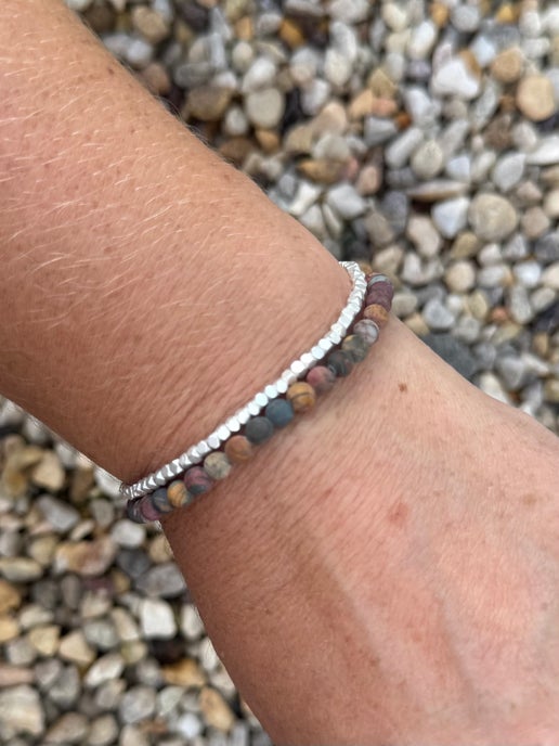 Red Creek Jasper Double Wrap Silver Bracelet