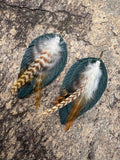 Emerald Leather Fringe and Feather Earrings