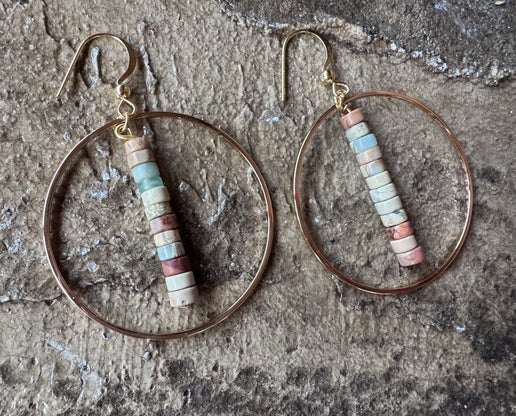 Serpentine Turquoise Gold Hoop Earrings