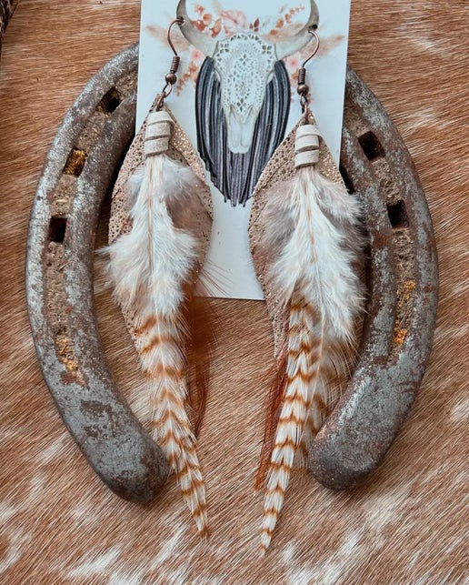 Sparkly Gold Feather Earrings