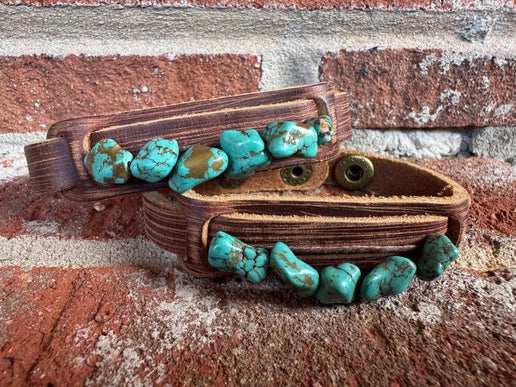 Blue Turquoise Leather Cuff
