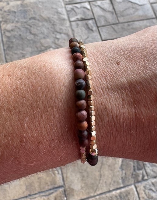 Red Creek Jasper Double Wrap Gold Bracelet