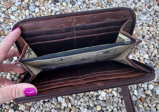 Cowhide and Tooled Flower Wallet
