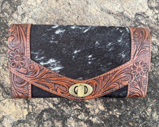 Tooled Cowhide Clutch Wallet