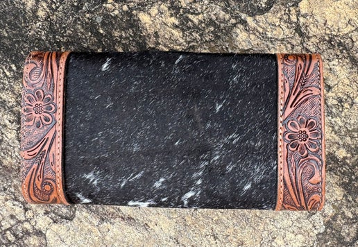 Tooled Cowhide Clutch Wallet