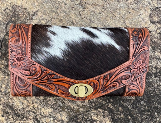 Tooled Cowhide Clutch Wallet