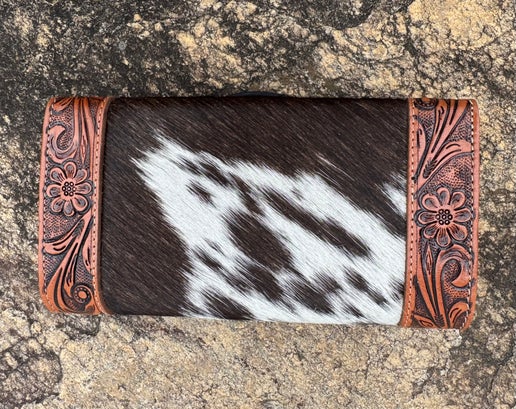 Tooled Cowhide Clutch Wallet