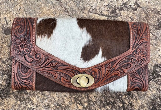 Tooled Cowhide Clutch Wallet