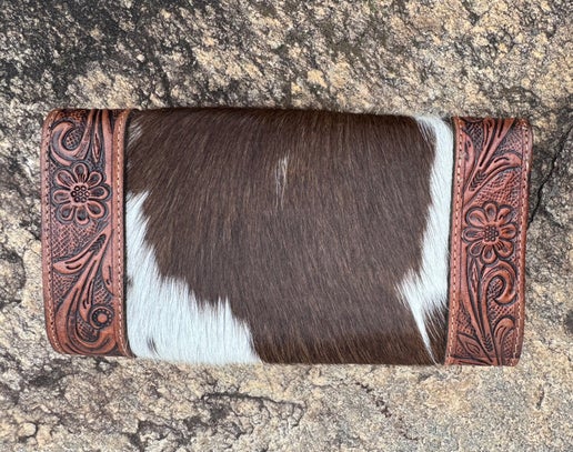 Tooled Cowhide Clutch Wallet