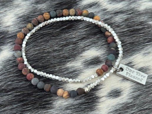 Red Creek Jasper Double Wrap Silver Bracelet