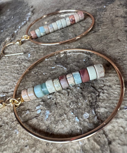 Serpentine Turquoise Gold Hoop Earrings