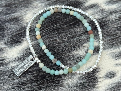 Amazonite Double Wrap Silver Bracelet