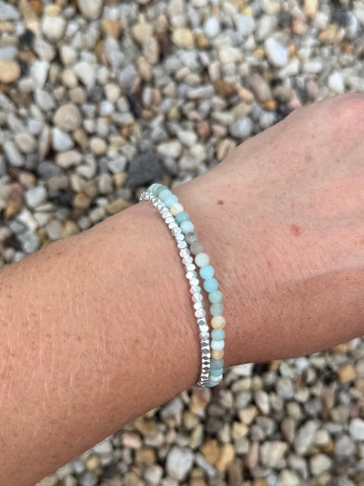 Amazonite Double Wrap Silver Bracelet