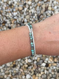 African Turquoise Double Wrap Silver Bracelet