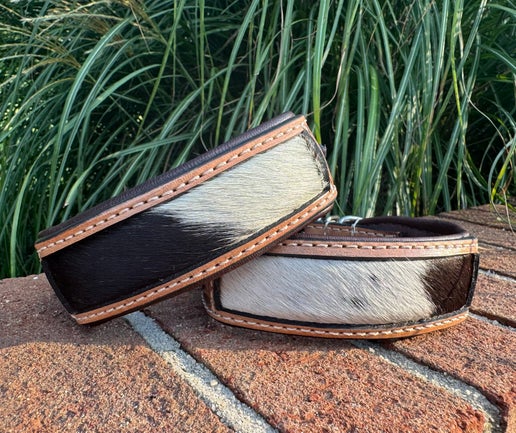 Cowhide and Tooled Leather Dog Collar