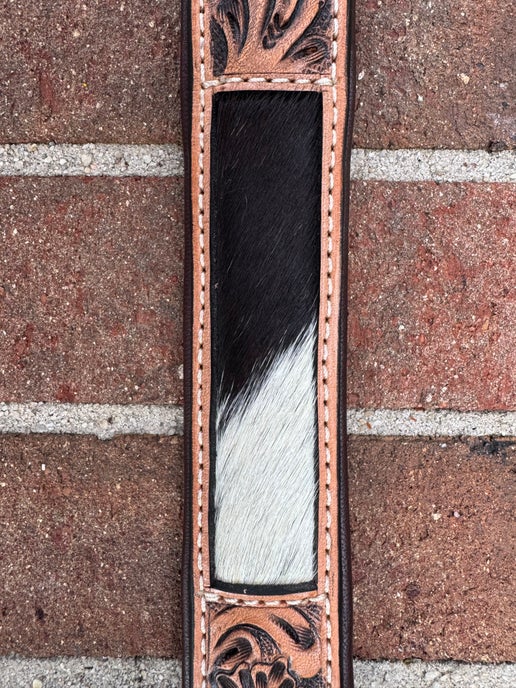 Cowhide and Tooled Leather Dog Collar